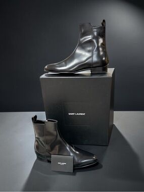 Saint Laurent Black Men's  Boots in Polished Leather